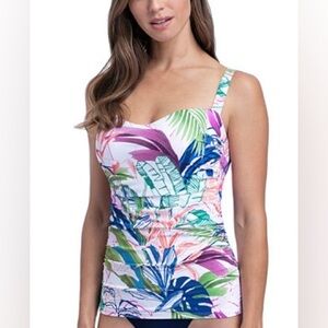 Profile by Gottex Tummy Control Tankini Top Tropicana Underwire D-Cup Swimwear